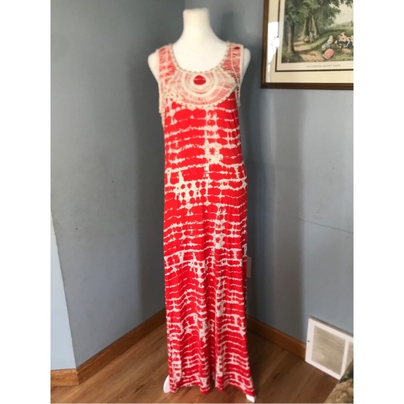 Candalite Dresses & Skirts - Candalite red and white tie dye design maxi length sleeveless dress size  small